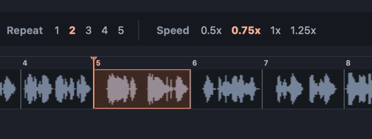 Audio waveform divided into sentence segments with the current sentence selected